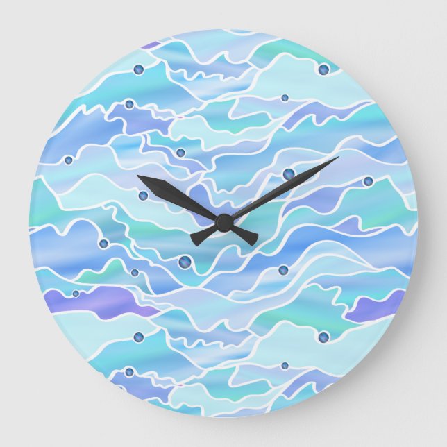 Blue Seascape Abstrakt Große Wanduhr (Vorderseite)