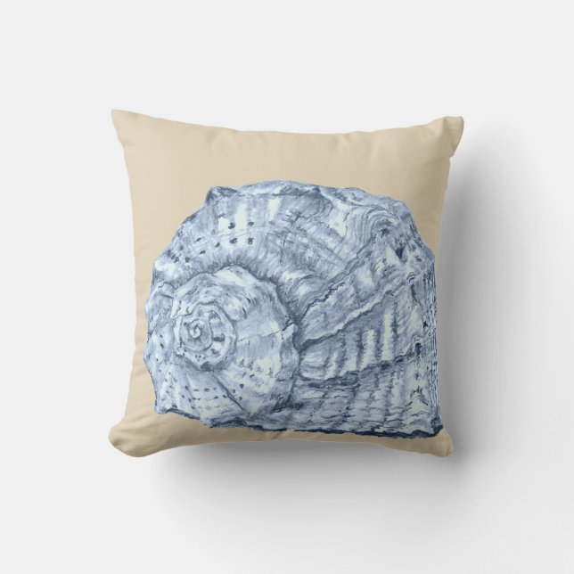 Blue Seashell 3 auf Beige Kissen (Vorderseite)