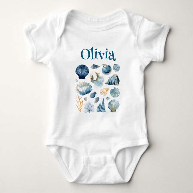 Blue Seashell Baby Bodysuit | Custom Name Strampler (Vorderseite)