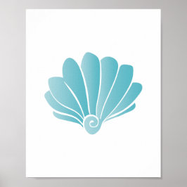 Blue Seashell Beach Art Print Poster