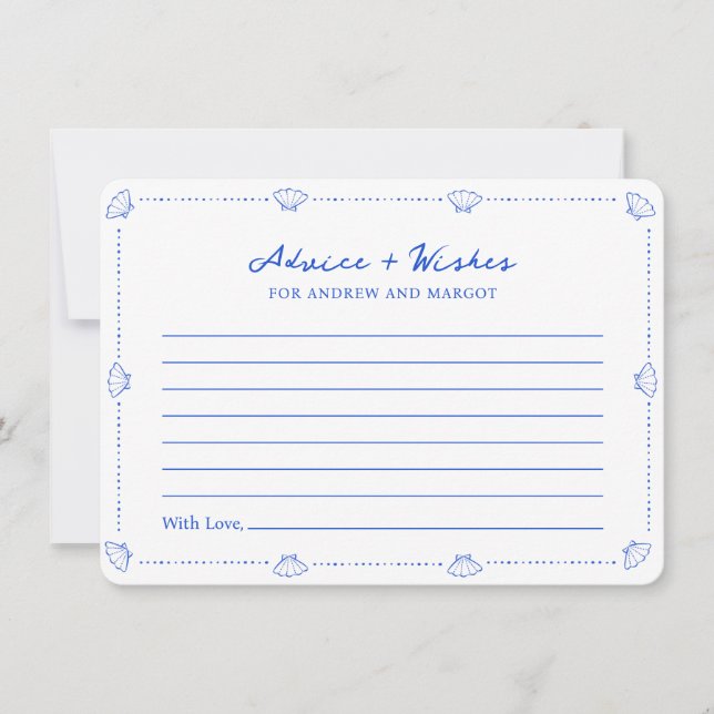 Blue Seashell Coastal Wedding Advice und Wünsche Mitteilungskarte (Vorderseite)