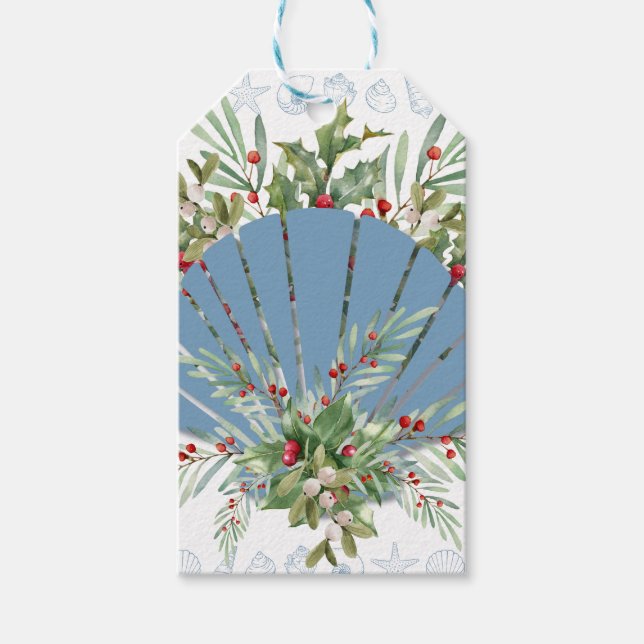 Blue Seashell Coastal Weihnachten Geschenkanhänger (Vorderseite)