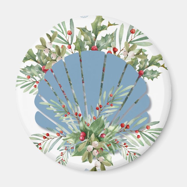 Blue Seashell Coastal Weihnachten Magnet (Vorne)