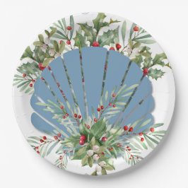 Blue Seashell Coastal Weihnachten Pappteller