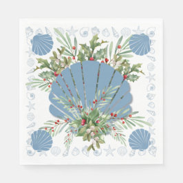 Blue Seashell Coastal Weihnachten Serviette