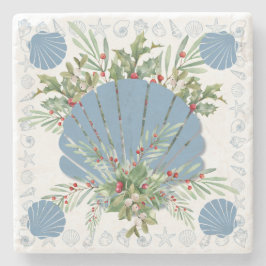 Blue Seashell Coastal Weihnachten Steinuntersetzer