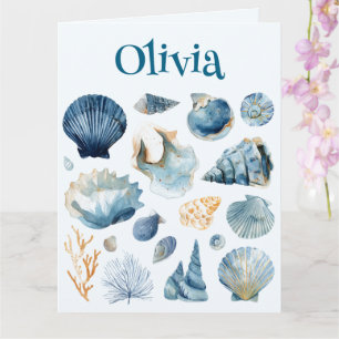 Blue Seashell Folgekarte Individuelle Name Karte