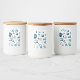Blue Seashell Food Container Label | Custom Name Lebensmitteletikett