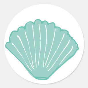Blue Seashell Illustration Runder Aufkleber