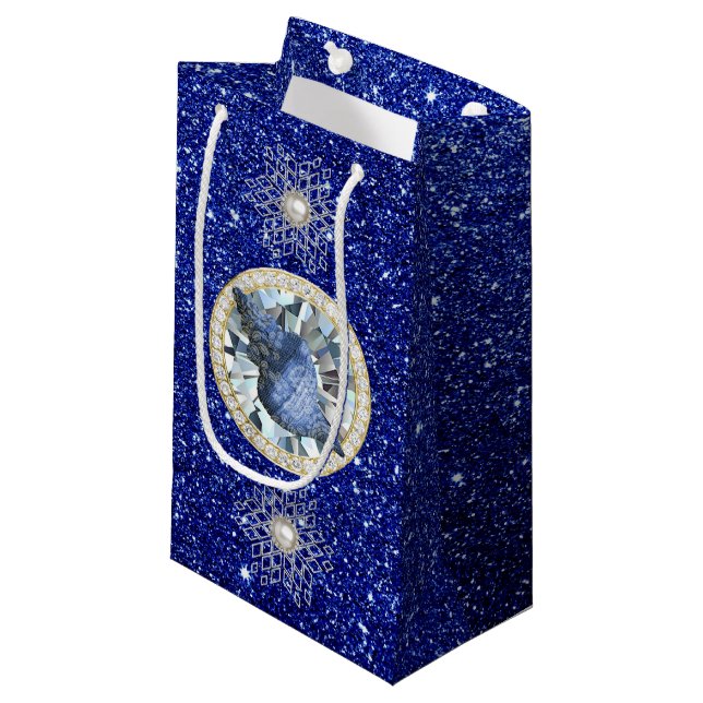 Blue Seashell Jewel Blue Imitats Glitzer Schneeflo Kleine Geschenktüte (Vorderseite Schrägansicht)