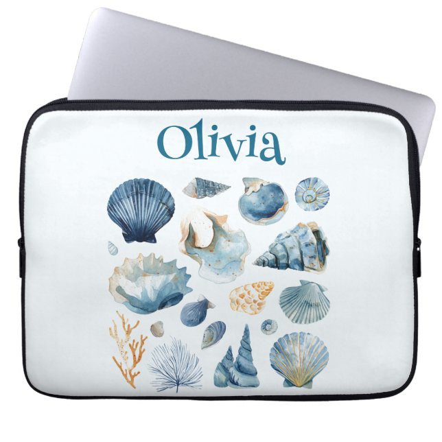 Blue Seashell Laptop Sleeve | Custom Name (Vorderseite)