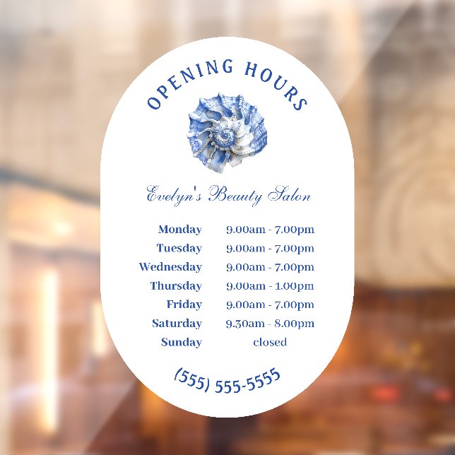 Blue Seashell Logo Opening Hours Window Cling Fensteraufkleber (Blatt 2)