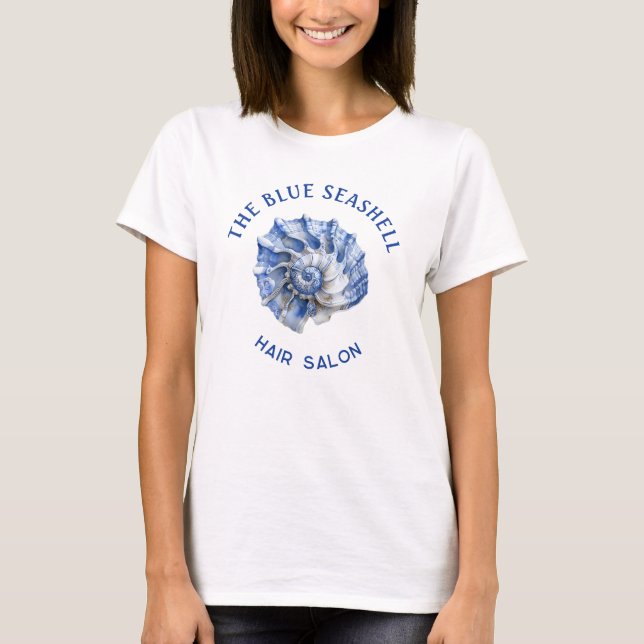 Blue Seashell Logo salon de beauté T-shirt (Devant)