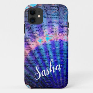 Blue Seashell Mystery Writing und Ihr Name Case-Mate iPhone Hülle