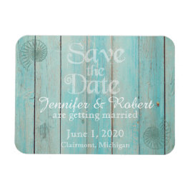 Blue Seashell on Wood Beach Wedding Save the Date Magnet