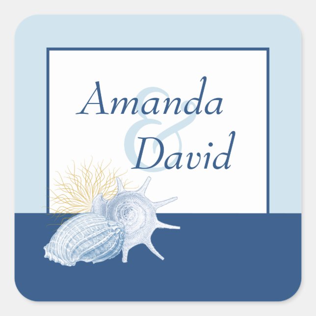 Blue Seashell Pesonalized Stickers (Vorderseite)