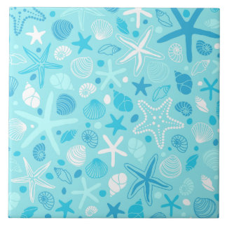 Blue Seashell & Star Bathroom Art Fliese