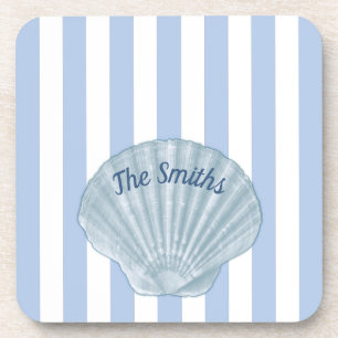 Blue Seashell & Stripes Getränkeuntersetzer