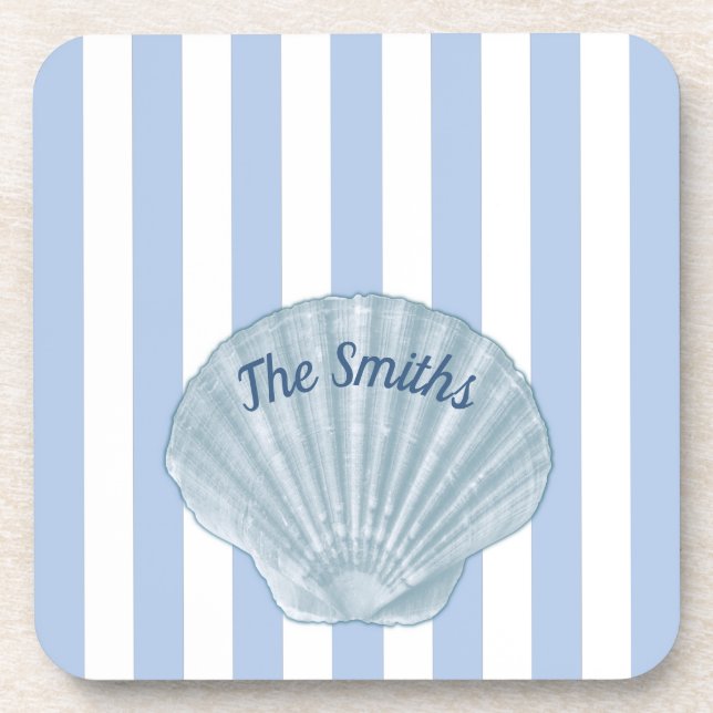 Blue Seashell & Stripes Getränkeuntersetzer (Vorderseite)