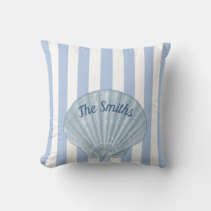 Blue Seashell & Stripes Kissen
