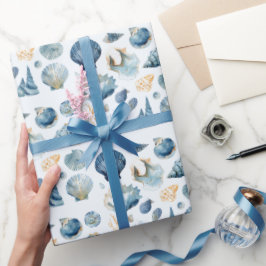 Blue Seashell Summer Wrapping Paper  Geschenkpapier