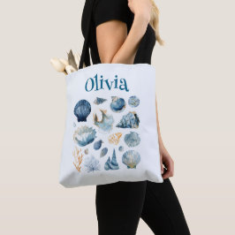 Blue Seashell Tote Bag – Custom Name Tasche