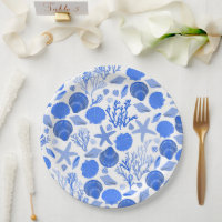 Blue Seashells and Coral Pattern Beach