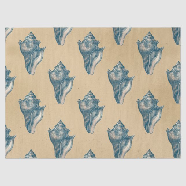 Blue Seashells auf Tan Decoupage Seidenpapier (Vorderseite)