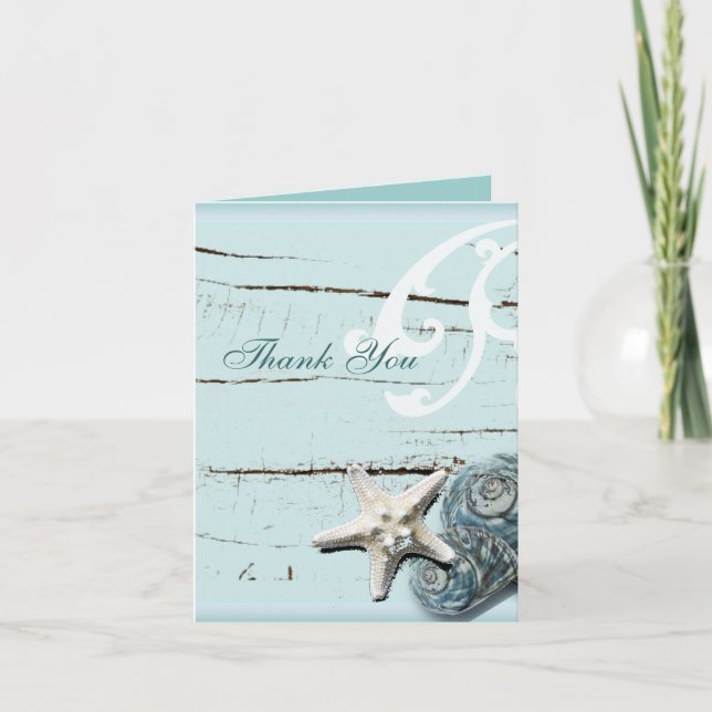 BLue Seashells Beach Mariage merci (Devant)