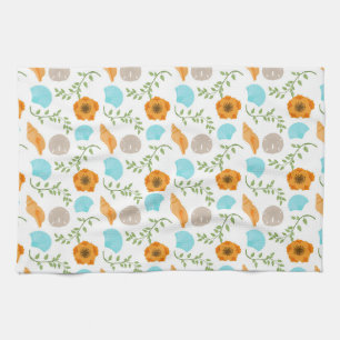 Blue Seashells Sea Snail Orange Blume Geschirrtuch