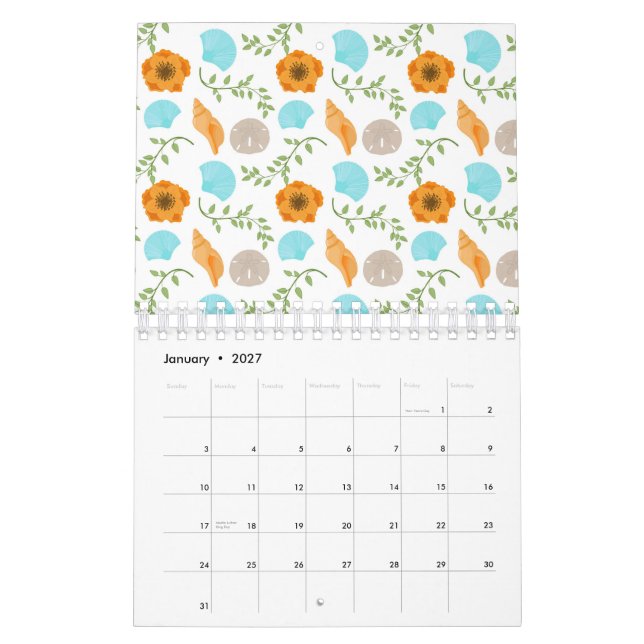 Blue Seashells Sea Snail Orange Blume Kalender (Jan 2027)