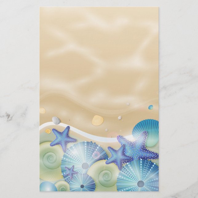 Blue Seashells & Starfish Briefpapier (Vorderseite)