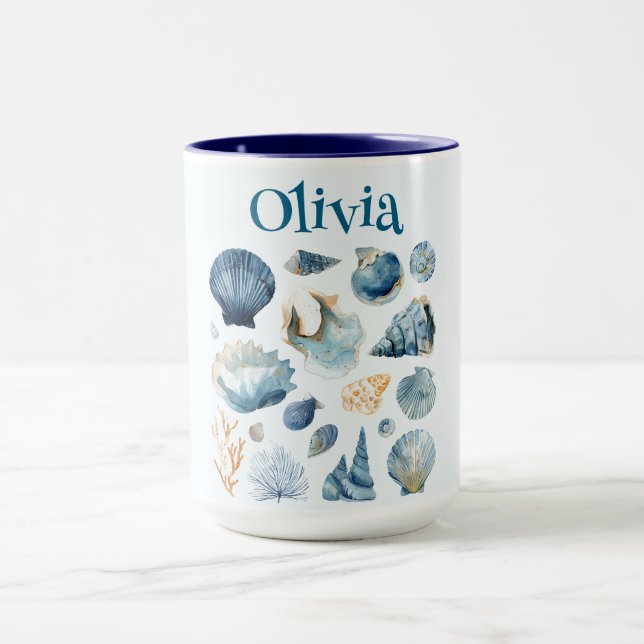 Blue Seashells Summer Mug | Custom Name Tasse (Zentrum)
