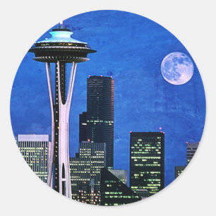 Blue Seattle Downtown Skyline Runder Aufkleber