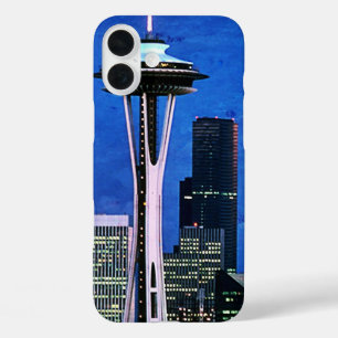 Blue Seattle Skyline Duschvorhang iPhone 16 Plus Hülle