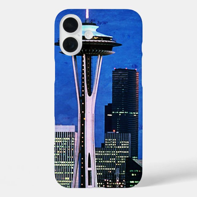 Blue Seattle Skyline Duschvorhang iPhone 16 Plus Hülle (Rückseite)