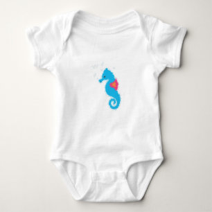Blue Seepferd Cartoon Baby Strampler
