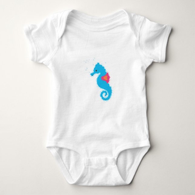 Blue Seepferd Cartoon Baby Strampler (Vorderseite)