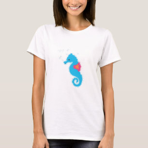 Blue Seepferd Cartoon T-Shirt