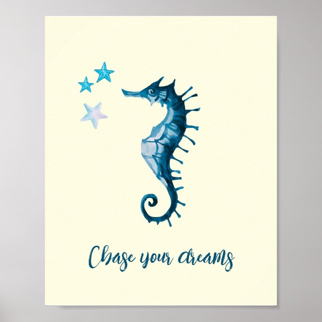 Blue Seepferd Inspiration Zitat über Träume Poster (Vorne)