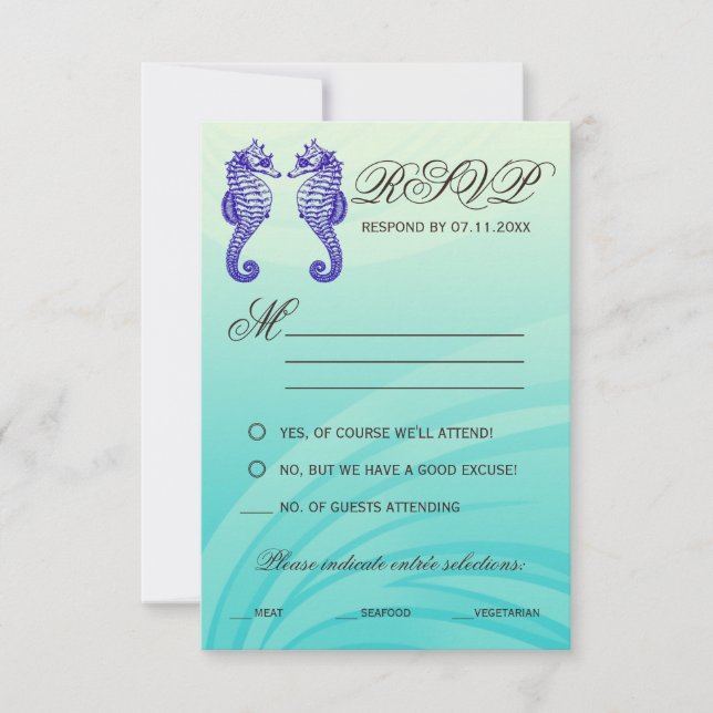 Blue Seepferd Wedding RSVP Cards (Vorderseite)