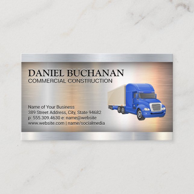 Blue Semi Truck | Metallic Visitenkarte (Vorderseite)