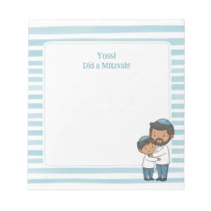 Blue Sephardi Vater & Son Hug Personalisiert Mitzv Notizblock