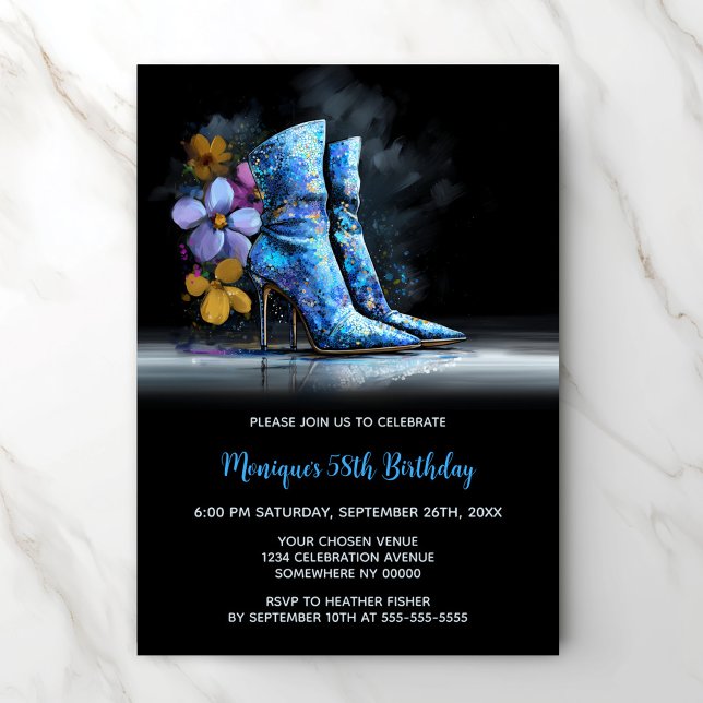 Blue Sequin Boots Any Age Birthday Party Einladung (Von Creator hochgeladen)