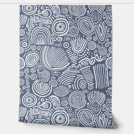 Blue Serenity: Whimsical Doodle Tapete