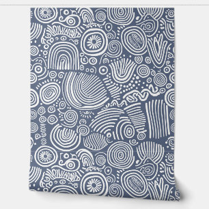 Blue Serenity: Whimsical Doodle Tapete