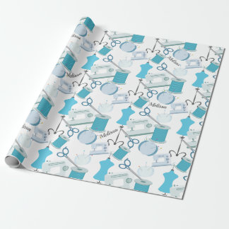 Blue Sewing Theme Quilters Geschenkpapier