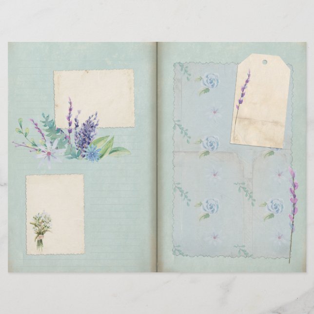 Blue Shabby Floral Collage Scrapbook Paper (Vorderseite)