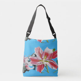 Blue Shabby Lily Watercolor Crossbody Bag Aqua Tragetaschen Mit Langen Trägern