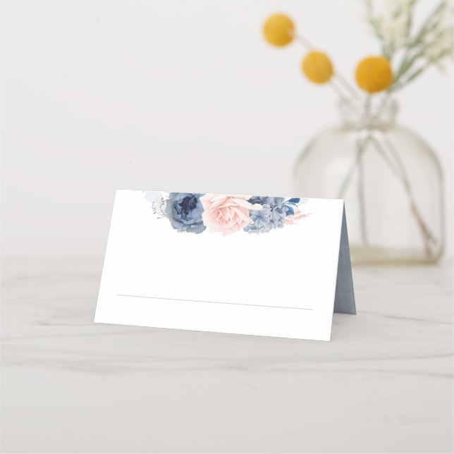 Blue Shade Blume Blush Boho Wedding Platzkarte (Vorderseite)